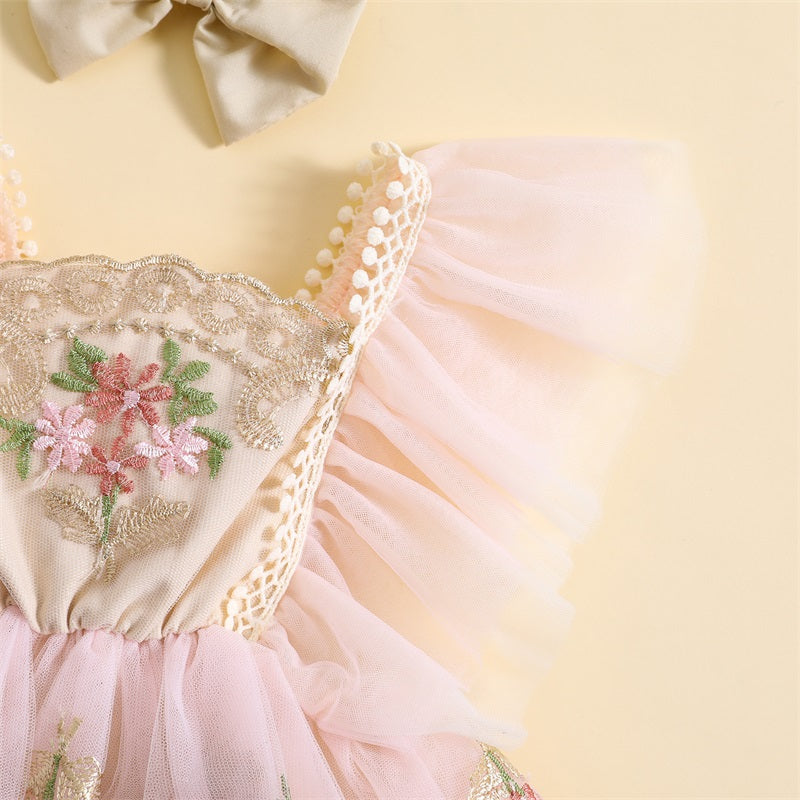 Pudcoco-traje para niña recién nacida, mameluco de manga con mosca de flores bordadas, diadema con lazo, ropa de verano de 0 a 24 meses