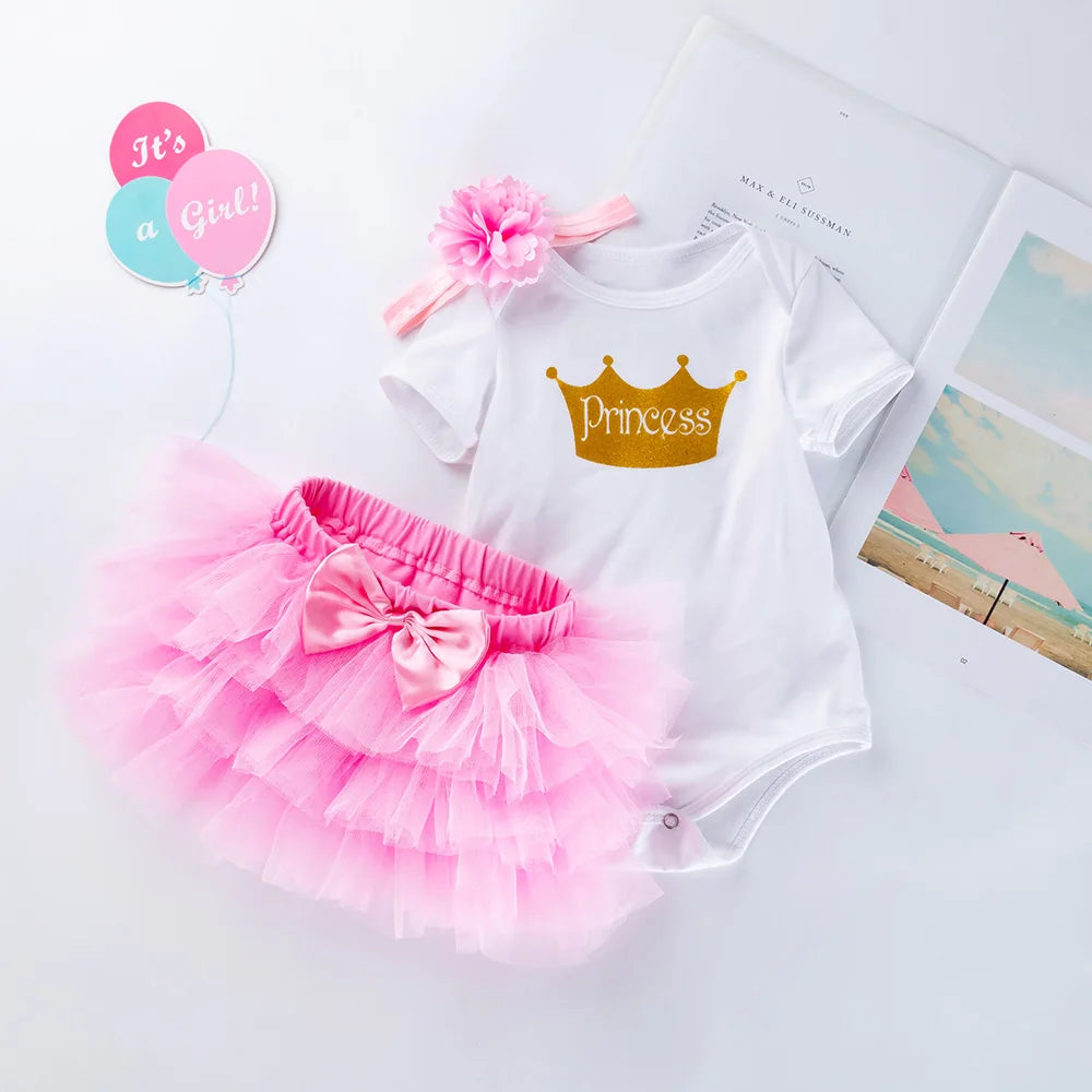 Tutu Baby Birthday Set Short Sleeve Romper Pettiskirt Girls 3 Pcs Clothing Sets New Summer Style