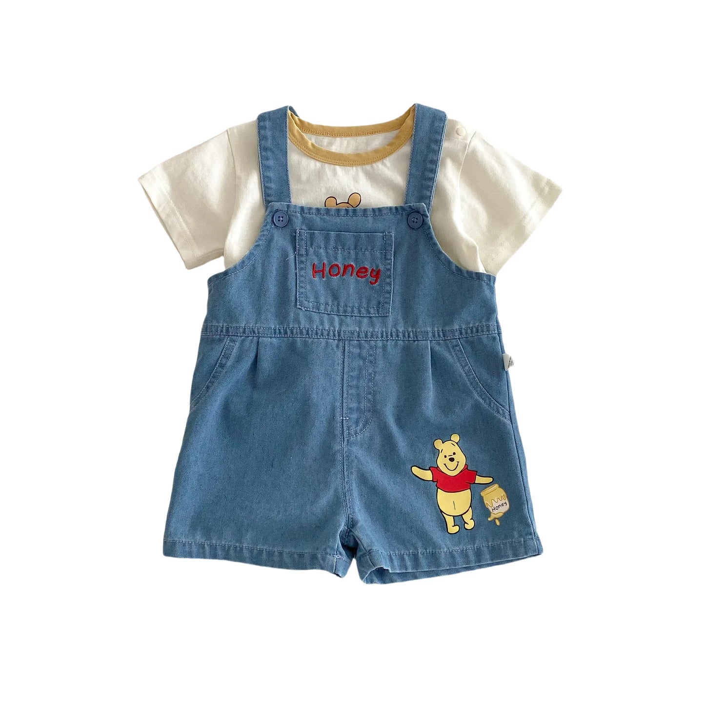 Camiseta de dibujos animados para bebé 2025, nuevo estilo de verano, camisa básica de Color contrastante a la moda para niño de 0 a 5 años, Top de oso para bebé a la moda