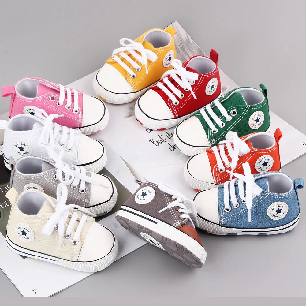 Zapatos clásicos de lona para bebé, zapatillas informales para recién nacido, primeros pasos, suela suave, antideslizante, D2486