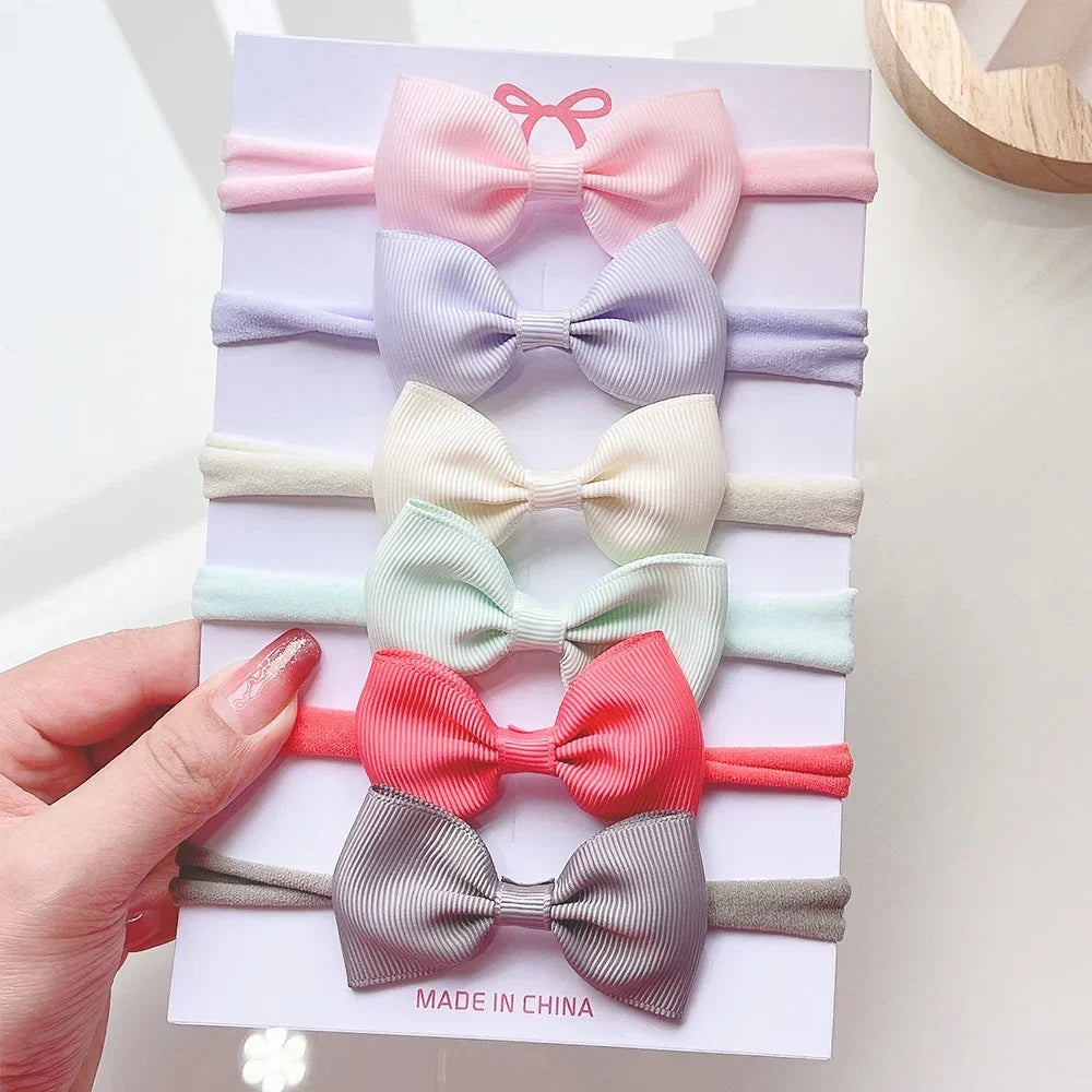 4/5/6 unids/set sombreros de Color sólido para niños bandas elásticas para el cabello para bebé cinta bonita diadema con lazo accesorios para el cabello para niñas
