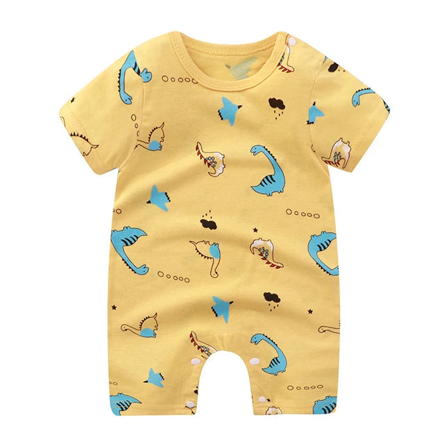 Nueva ropa de verano para bebés recién nacidos, niños y niñas, sección de impresión de dibujos animados de manga corta, ropa de escalada con archivo abierto, mono para bebé