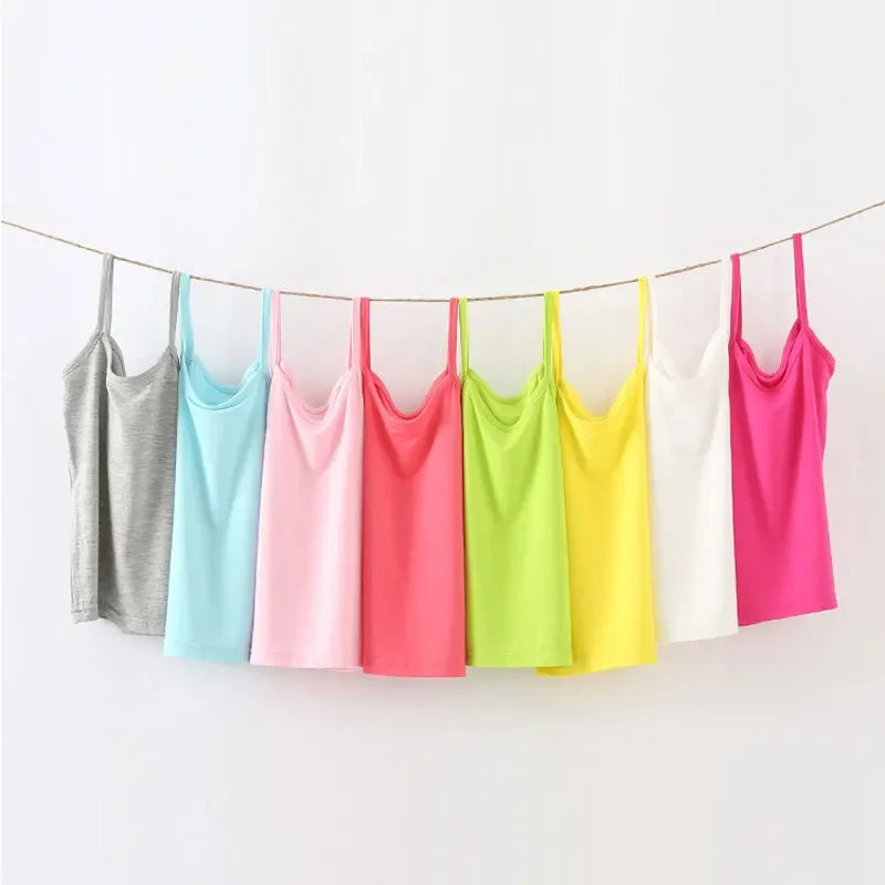 Camiseta para niñas pequeñas, camiseta interior sin mangas de verano para adolescentes, chaleco de Color caramelo, ropa con tirantes para niños de 2 a 12T