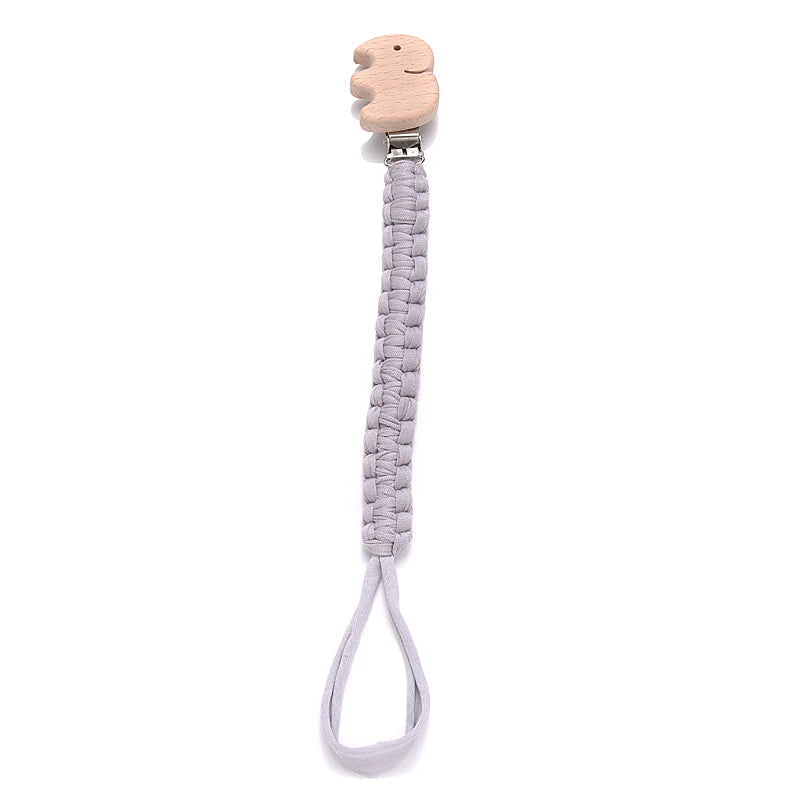 Cadena de chupete de bebé de tela de algodón de ganchillo Simple, Clip de madera de haya con forma de corazón y Luna para bebé hecho a mano, cadena para chupete, juguete para la dentición