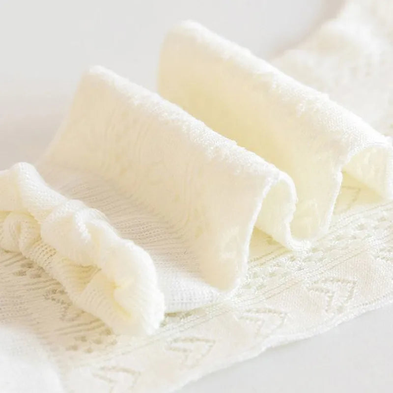3 pares de medias con volantes de encaje blanco de princesa, calcetines de malla de verano para niñas, calcetines largos finos y transpirables para niños de 3 a 12 años, calcetines hasta la pantorrilla