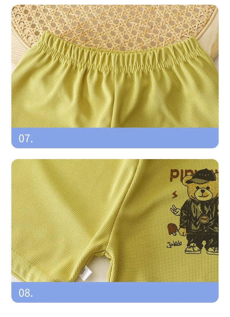 Camiseta y pantalones cortos de estilo coreano para niños de 1 a 12 años, conjuntos de ropa de 2 piezas, traje deportivo informal de verano con Oso de dibujos animados, a la moda