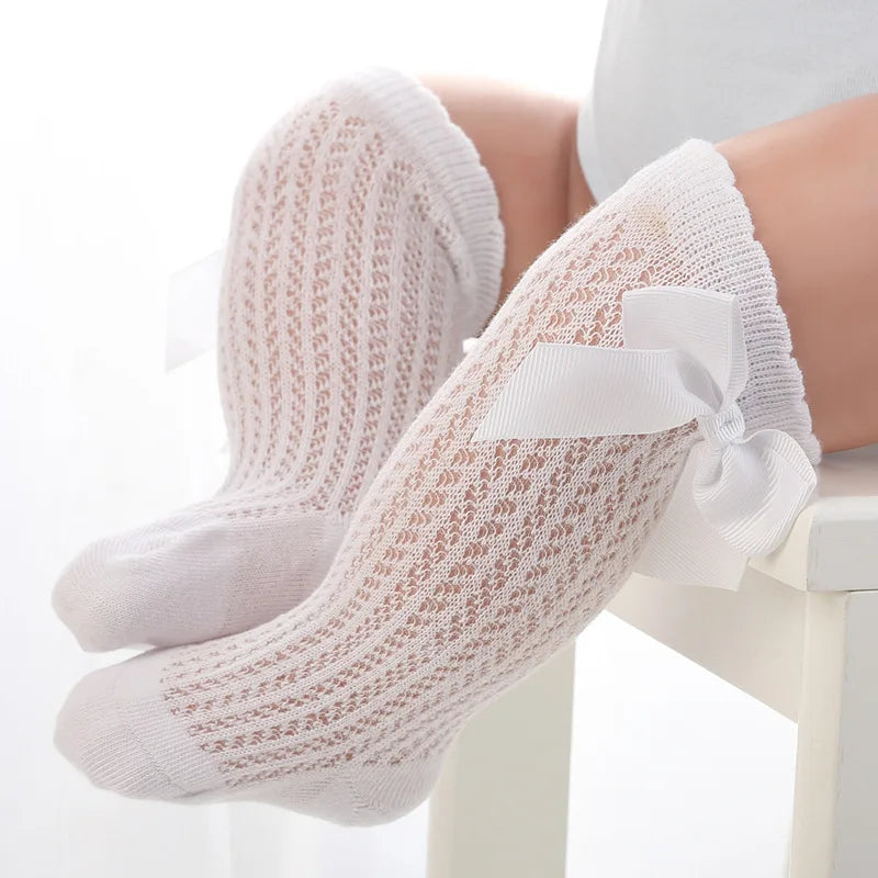 Calcetines de malla de punto para niñas pequeñas, medias de tubo largo hasta la rodilla, suaves, de algodón, para verano