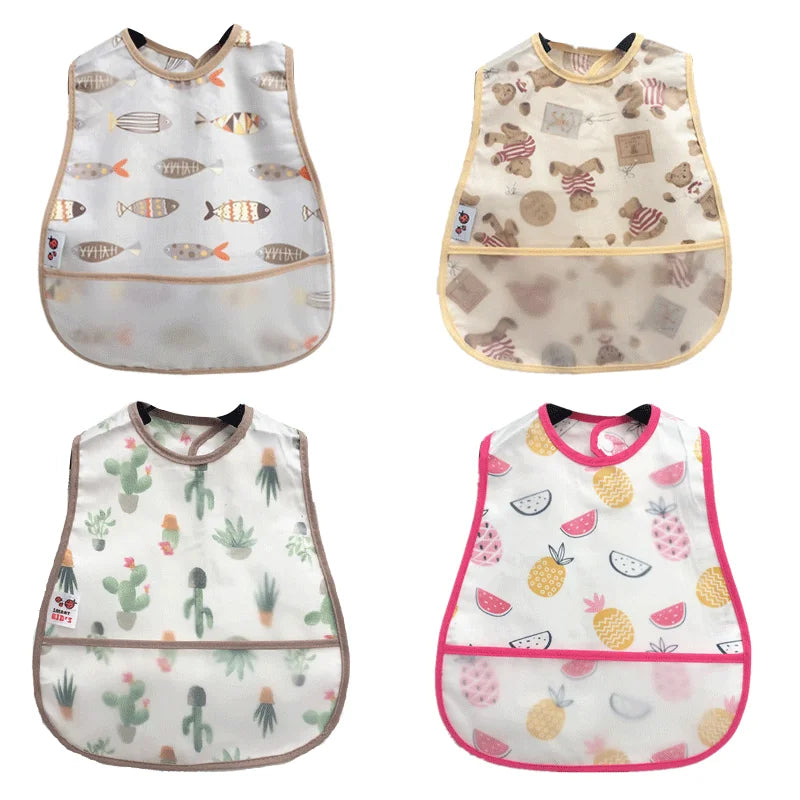 Baberos de alimentación para el almuerzo con bolsillo impermeable EVA con patrón de dibujos animados, Baberos ajustables para bebés, delantal bonito para niños, paños para eructar, novedad de 2023