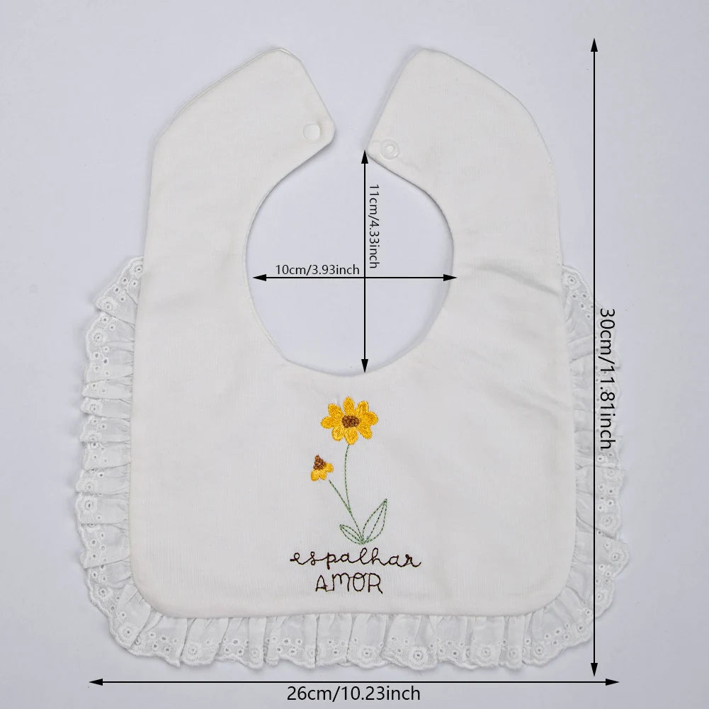 Baberos de algodón para bebés, niños y niñas, toalla de Saliva bordada con flores y zorro, paño para eructar para alimentación infantil, bufanda cuadrada coreana con lazo negro