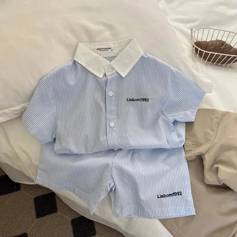 Conjunto de ropa de verano para niños y niñas, Top de manga corta informal, pantalones cortos, trajes de bebé para dos niños