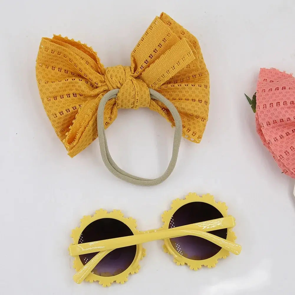 Juego de 2 uds de gafas de sol para niños, diadema con margaritas y flores, gafas de sol redondas para niños pequeños, gafas de protección solar para niñas