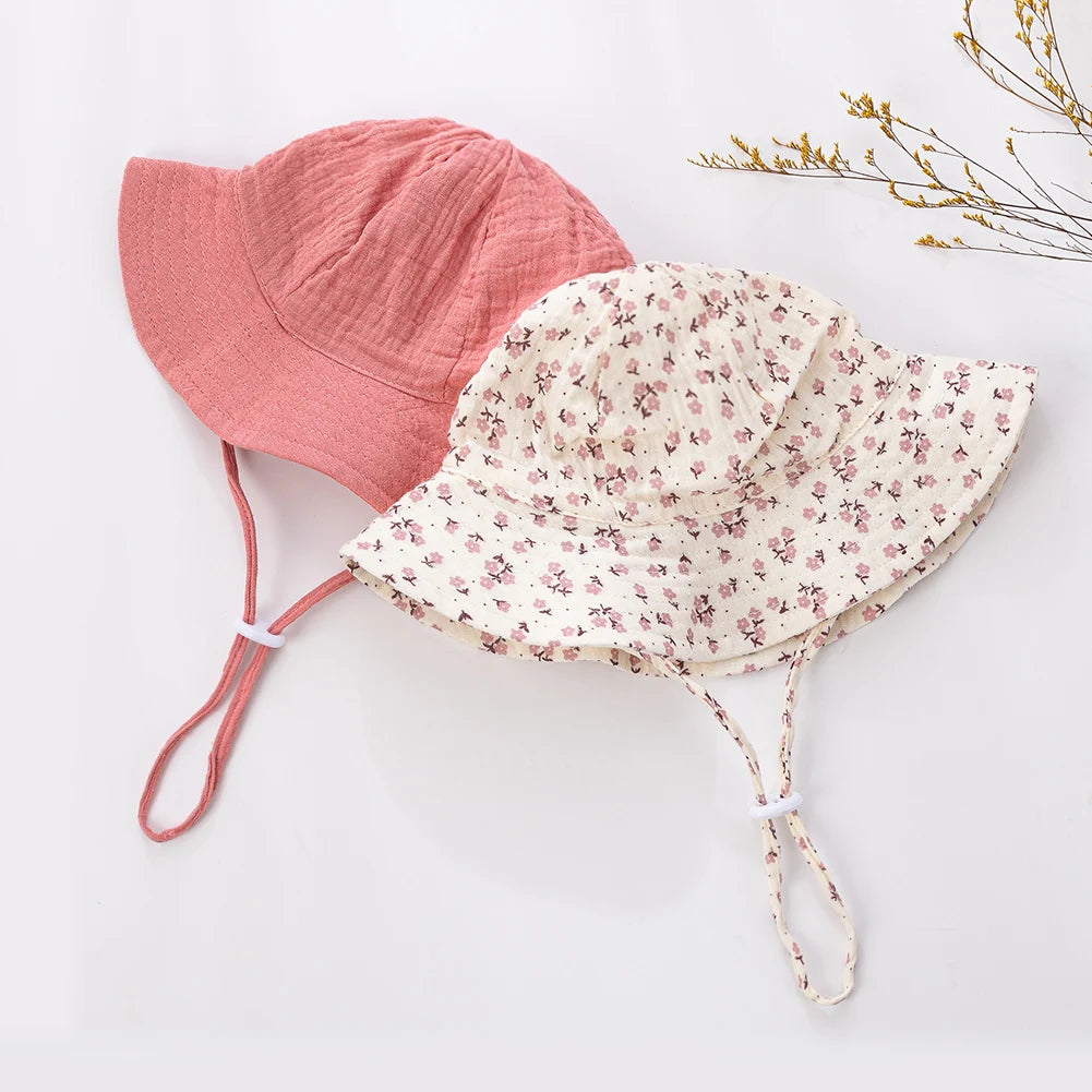 Sombreros de cubo con estampado Floral para bebé, gorros sólidos ajustables para niños y niñas, gorros con protección solar para exteriores, diademas para pesca en la playa