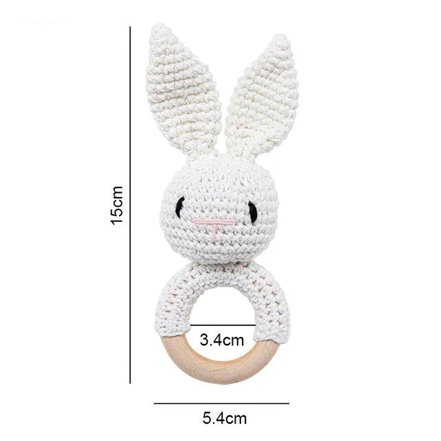 1 unidad de juguetes de sonajero para bebé, diseño de ganchillo de madera, conejo, conejo, zorro León, BearToy, regalo para recién nacido, mordedor de bebé, Crochet, nombre personalizado
