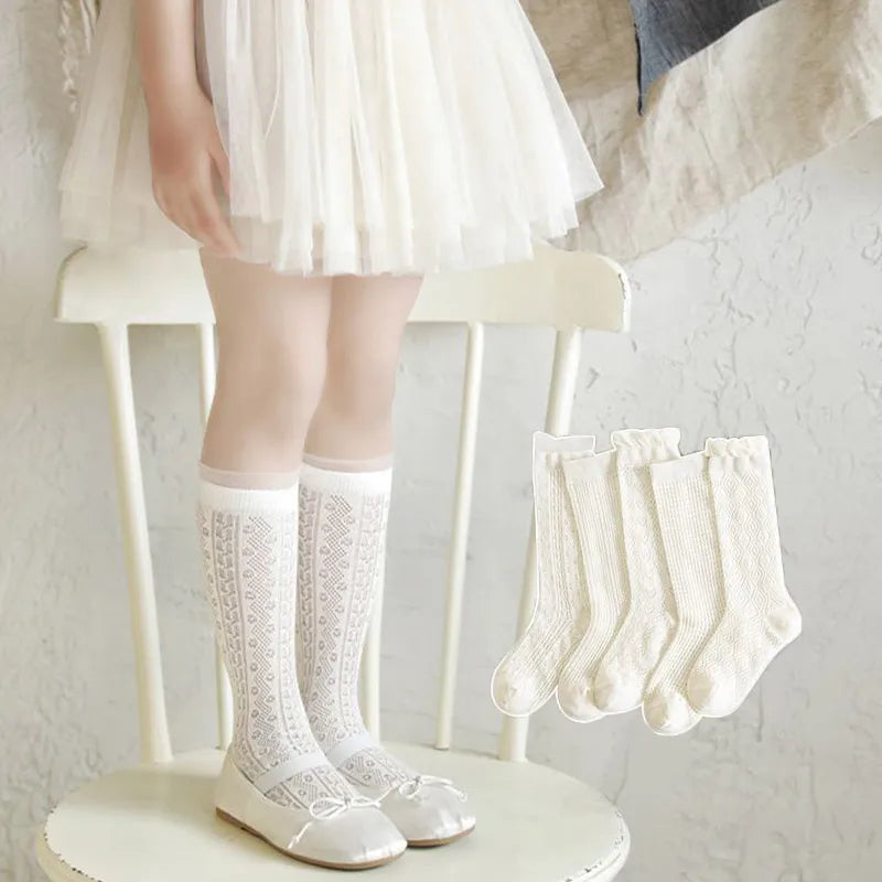 3 pares de medias con volantes de encaje blanco de princesa, calcetines de malla de verano para niñas, calcetines largos finos y transpirables para niños de 3 a 12 años, calcetines hasta la pantorrilla