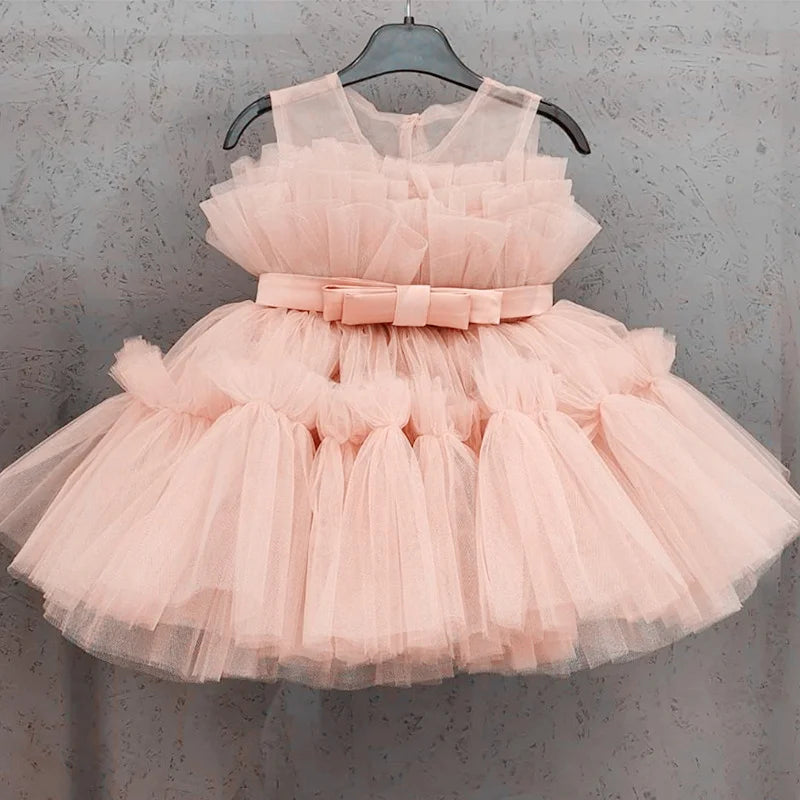 Toddler Girls 1st Birthday Clothes Backless Bow Cute Baby Baptism Gown Kids Wedding Party Elegant Princess Dress for Girls Dress