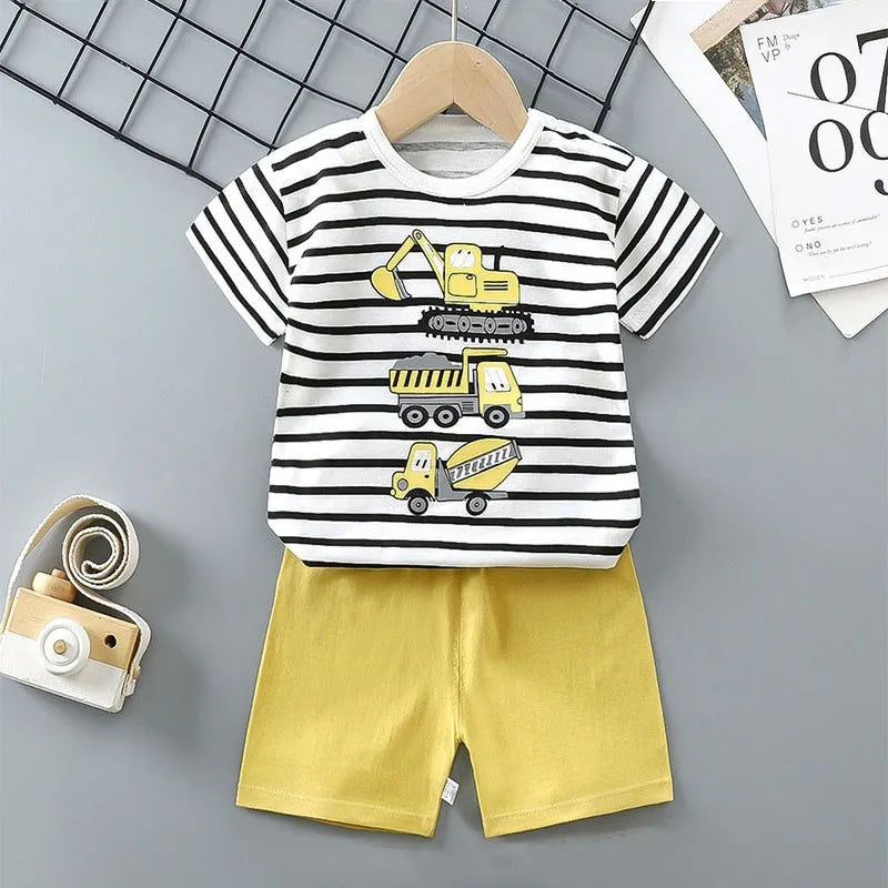 Camisetas de algodón + Pantalones cortos, conjunto de chándal de 2 piezas, traje de verano con estampado de dinosaurio y cebra de dibujos animados para niños y niñas, ropa para bebés de 1 a 6 años