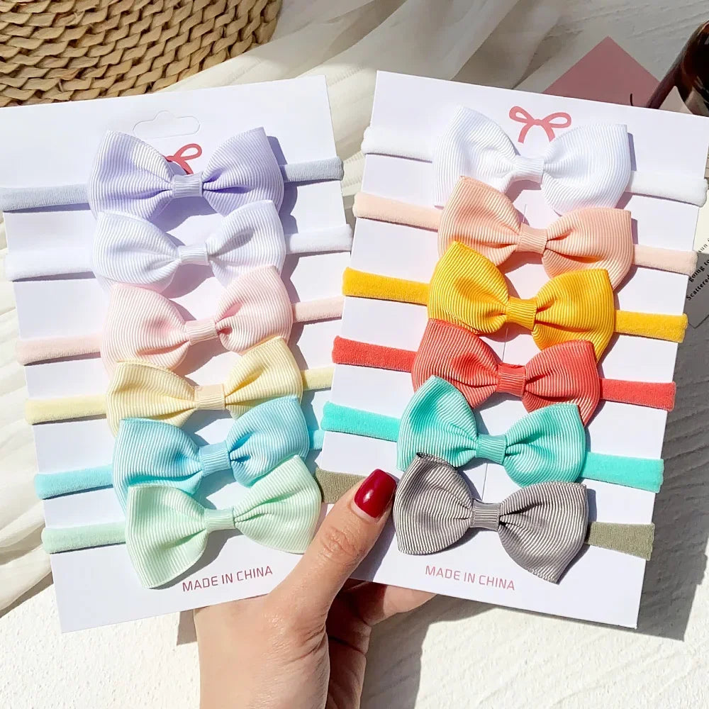 4/5/6 unids/set sombreros de Color sólido para niños bandas elásticas para el cabello para bebé cinta bonita diadema con lazo accesorios para el cabello para niñas