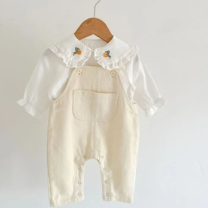 Traje de ropa para niños, conjunto de ropa para niñas pequeñas, camisa bordada de manga larga + mono vaquero, traje de ropa de otoño y primavera