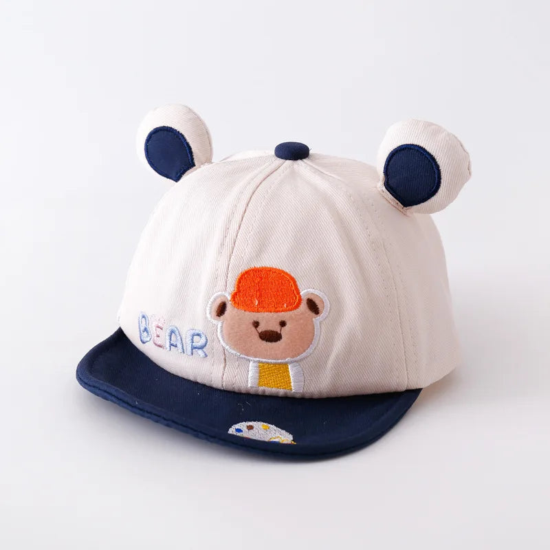 Gorra de béisbol con orejas de oso para bebé, gorro de algodón con visera, bordado bonito, ajustable, para el Sol, para verano