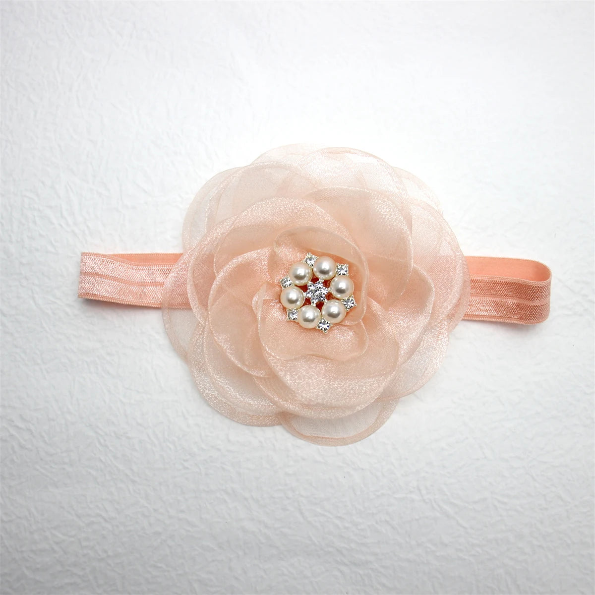 Boutique, diadema de flores de gasa de gran tamaño para niña, accesorios para el cabello, diadema de nailon con perlas de diamante para recién nacido, turbante para bebé bonito