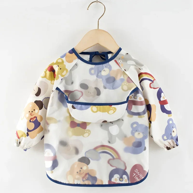 Baberos de tela para bebé, ropa de comedor impermeable, delantal de manga larga, bata de alimentación para niños, vendaje inverso para eructar, protección de pintura