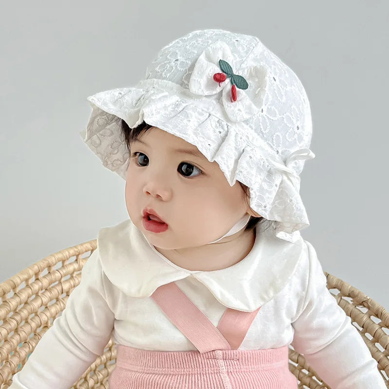 Sombrero de cubo para bebé al aire libre de verano, sombreros de sol de pescador con lazo de flores bordado para niñas pequeñas, gorra de playa transpirable de princesa