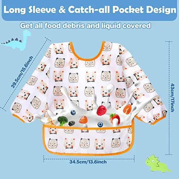 Babero de silicona con dibujos animados para bebé de 0 a 6 años, Baberos suaves, ropa bonita para bebé, delantal de manga larga impermeable sin BPA