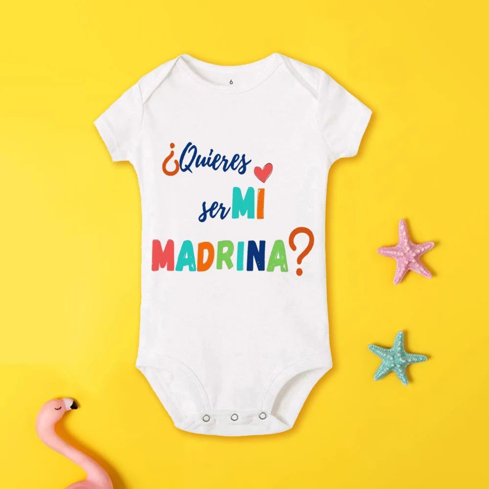 Tu será mi madrina, monos estampados para recién nacidos, ropa de bautismo para bebé, monos de manga corta para bebés pequeños
