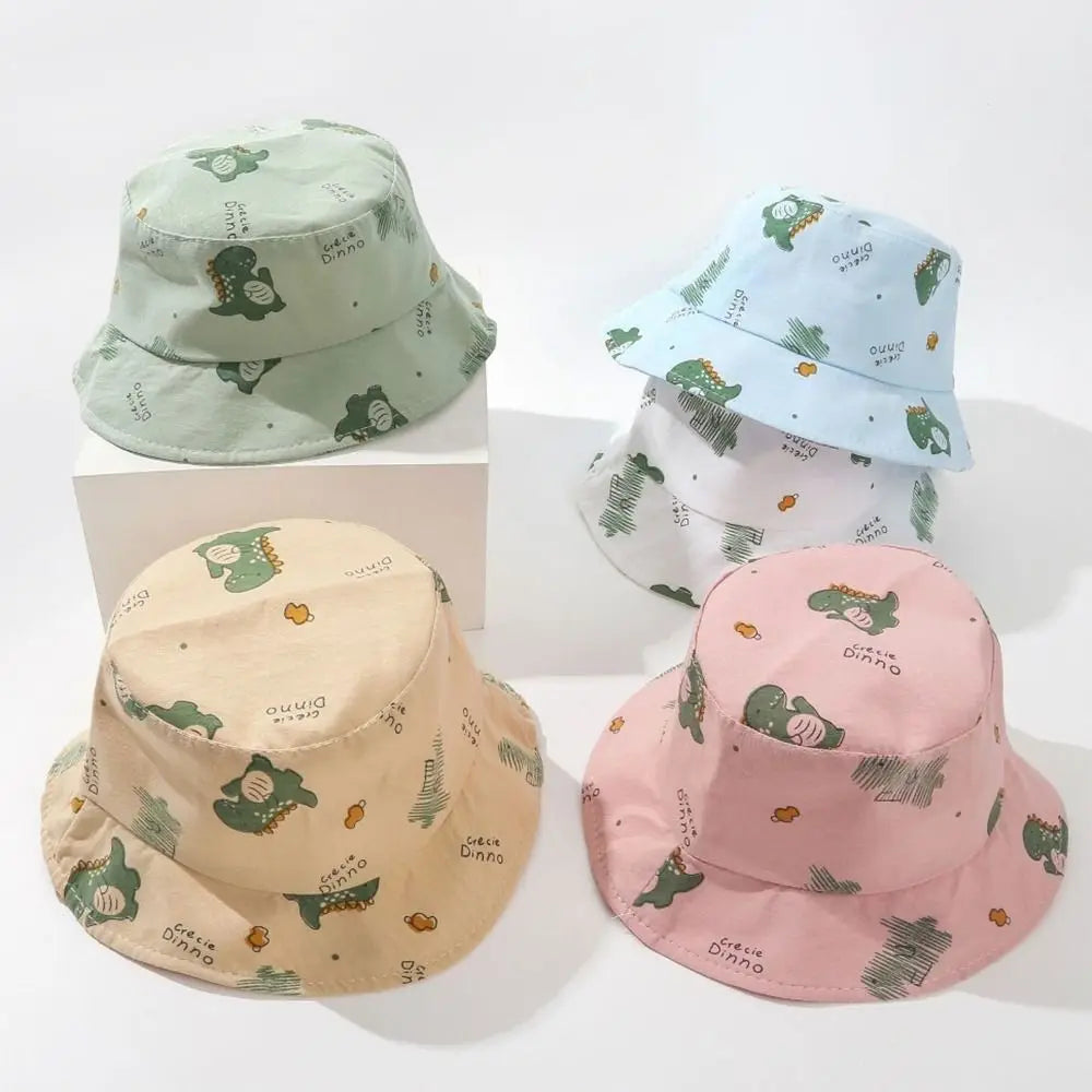 Anti-UV varios colores niños pescador sombrero dinosaurio poliéster cubo sombrero niños gorra niños niños