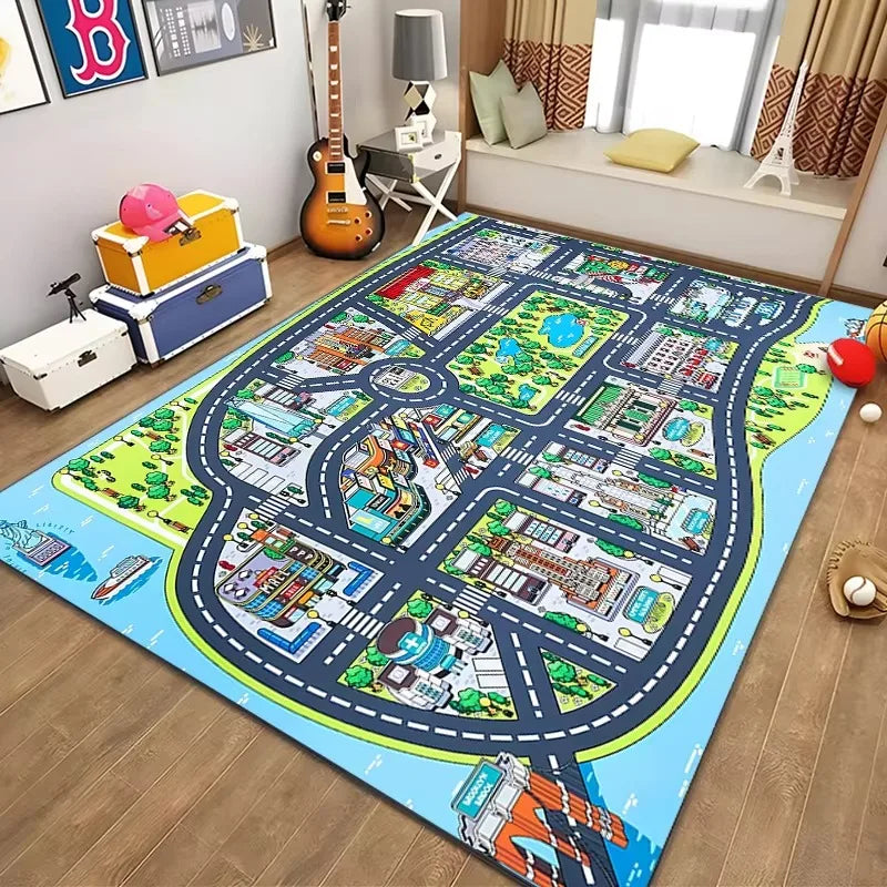 Alfombra educativa de vida urbana para niños, sistema de tráfico por carretera, alfombra para dormitorio, sala de juegos, alfombra de aprendizaje divertida, segura para niños