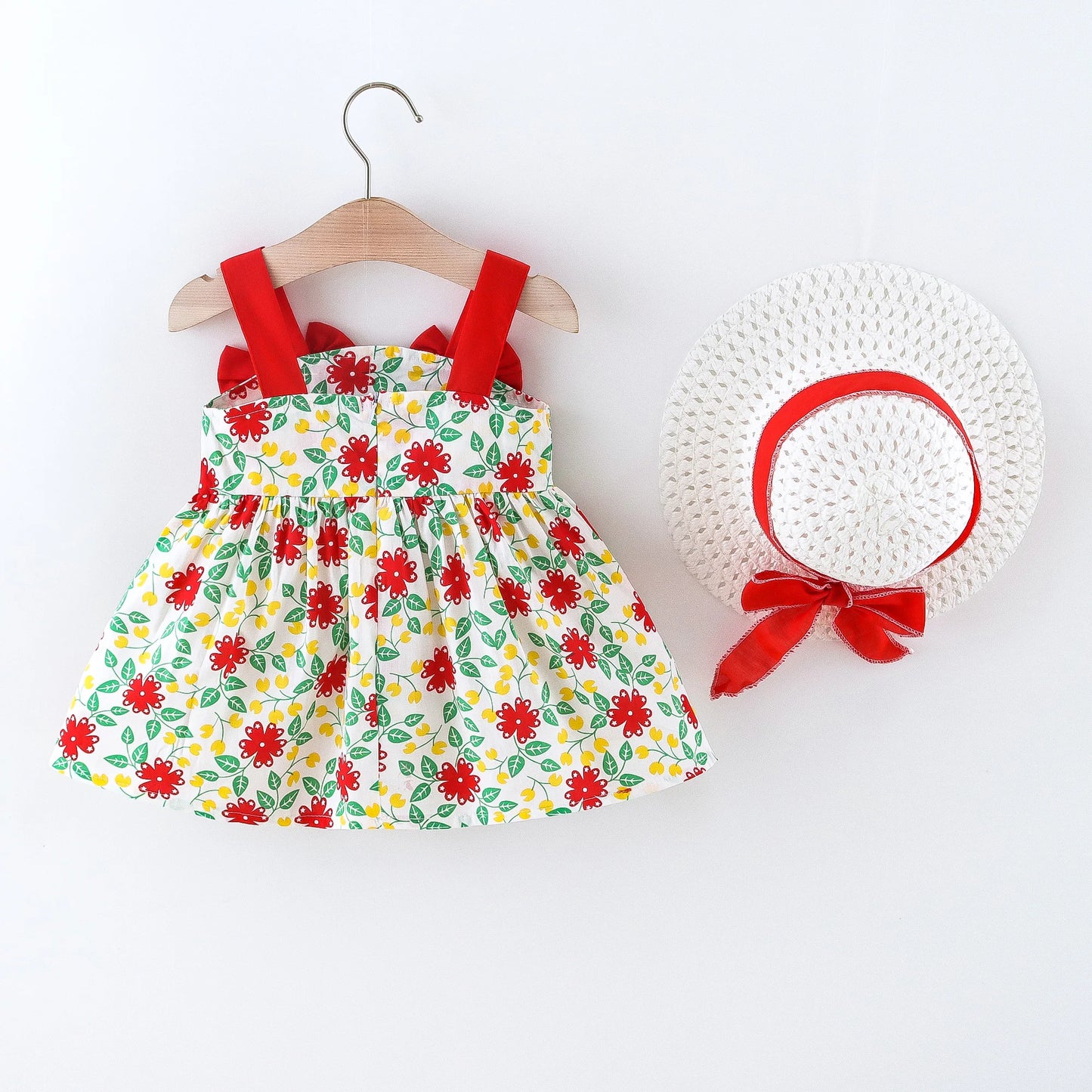 Vestido de verano para niña pequeña, versión coreana vestido Floral, elegante, algodón, pajarita, sombrero incluido
