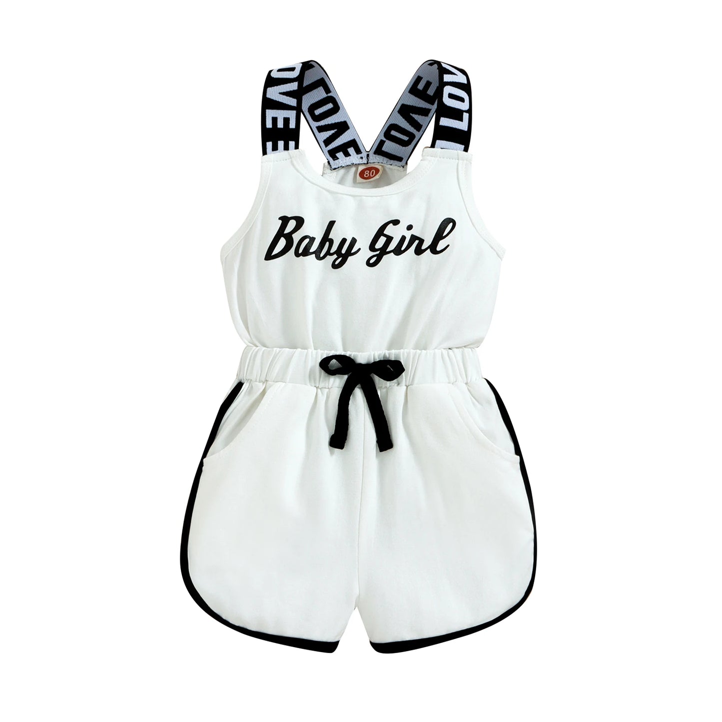 Pelele de verano para niñas pequeñas, sin mangas con cuello redondo y Mono corto estampado de letras, ropa de cintura elástica 9M-4T