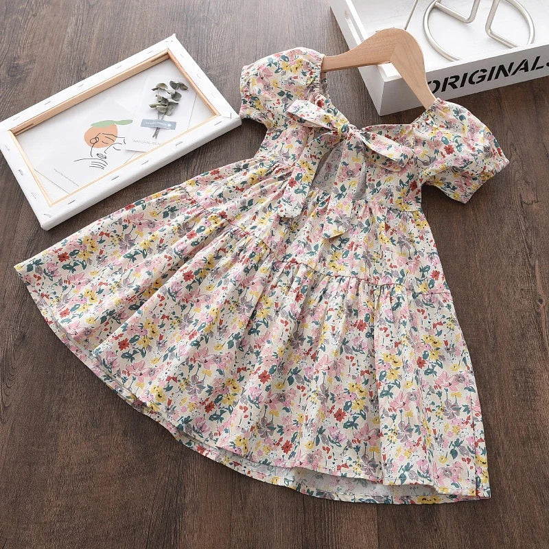 Bear Leader-vestido rosa a cuadros con lazo, elegante vestido Midi de Lolita para niñas grandes, vestidos para niños y adolescentes, vestido veraniego de princesa para fiesta