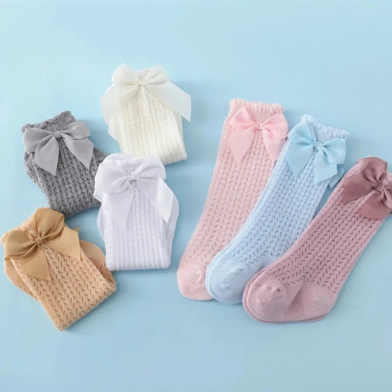 Calcetines hasta la rodilla para bebé de 0 a 24 meses, calcetines largos de algodón con lazo para niño pequeño, calcetines largos de princesa para bebé recién nacido, novedad de 2024