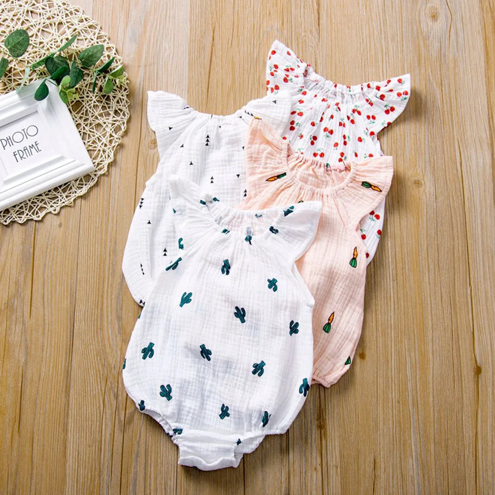 Ropa de verano para bebé, pelele con estampado para recién nacido, niña y niño, monos de manga suave de lino y algodón, ropa Unisex