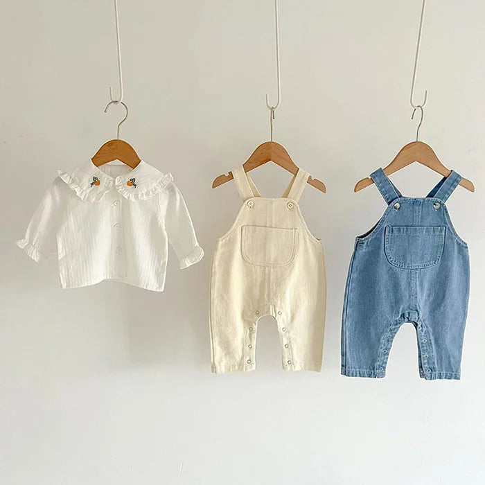 Traje de ropa para niños, conjunto de ropa para niñas pequeñas, camisa bordada de manga larga + mono vaquero, traje de ropa de otoño y primavera