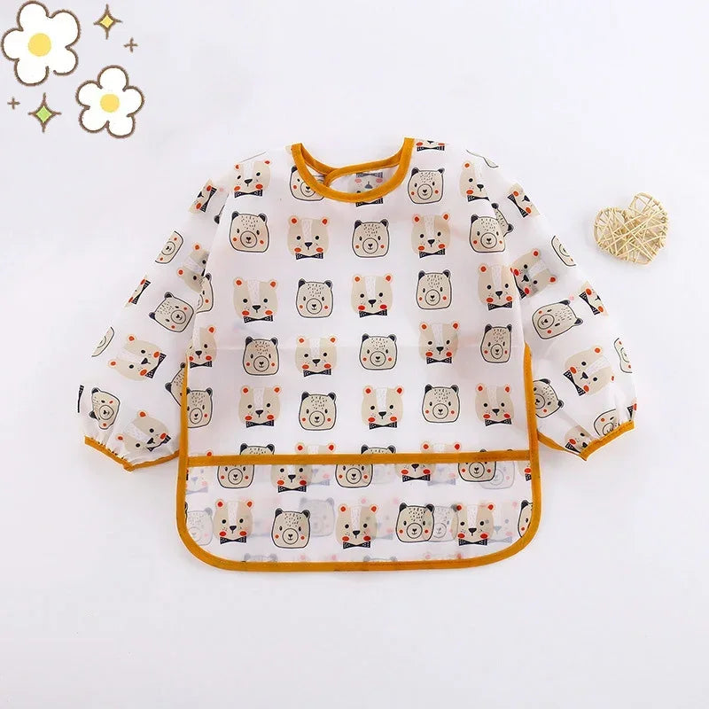 Babero de silicona con dibujos animados para bebé de 0 a 6 años, Baberos suaves, ropa bonita para bebé, delantal de manga larga impermeable sin BPA
