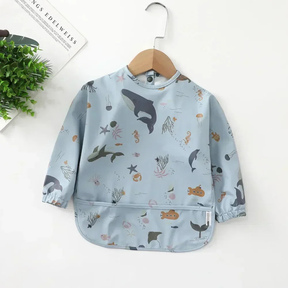 Babero suave impermeable para bebé, paño de alimentación ajustable de manga larga para niño pequeño y niña, bata de pintura, delantal para comer comida infantil