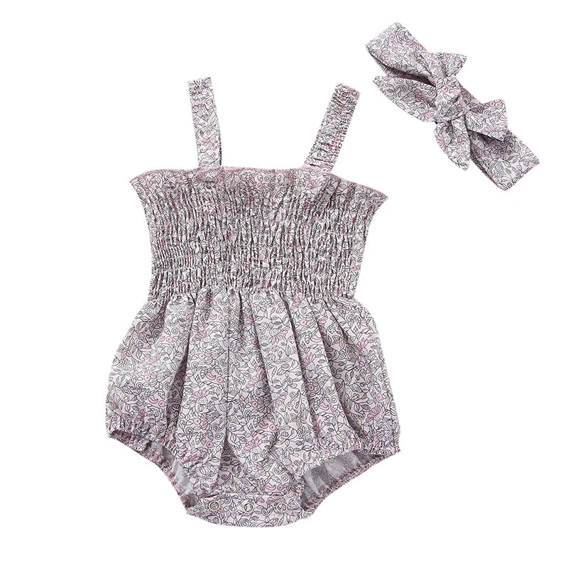 Pelele fruncido para bebé niña, ropa informal sin mangas para recién nacido con diadema, mono de verano, traje bonito para niño pequeño