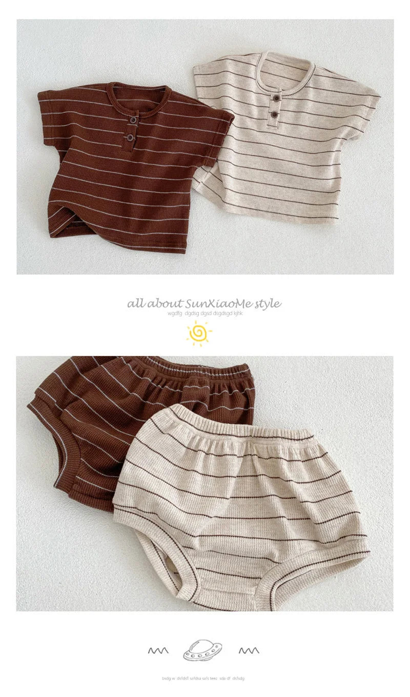 Conjunto de ropa de verano para bebés, camiseta a rayas y bombachos, traje superior de manga corta para niños pequeños, 2 uds.