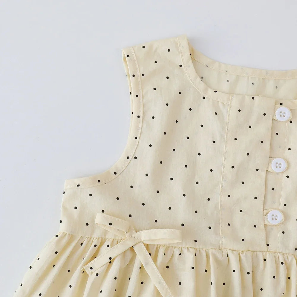 Bear Leader-Conjunto de ropa informal para niña, Top de lunares sin mangas con cuello redondo y pantalones de pierna ancha con lazo y botón, 2 piezas