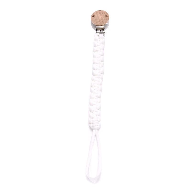 Cadena de chupete de bebé de tela de algodón de ganchillo Simple, Clip de madera de haya con forma de corazón y Luna para bebé hecho a mano, cadena para chupete, juguete para la dentición