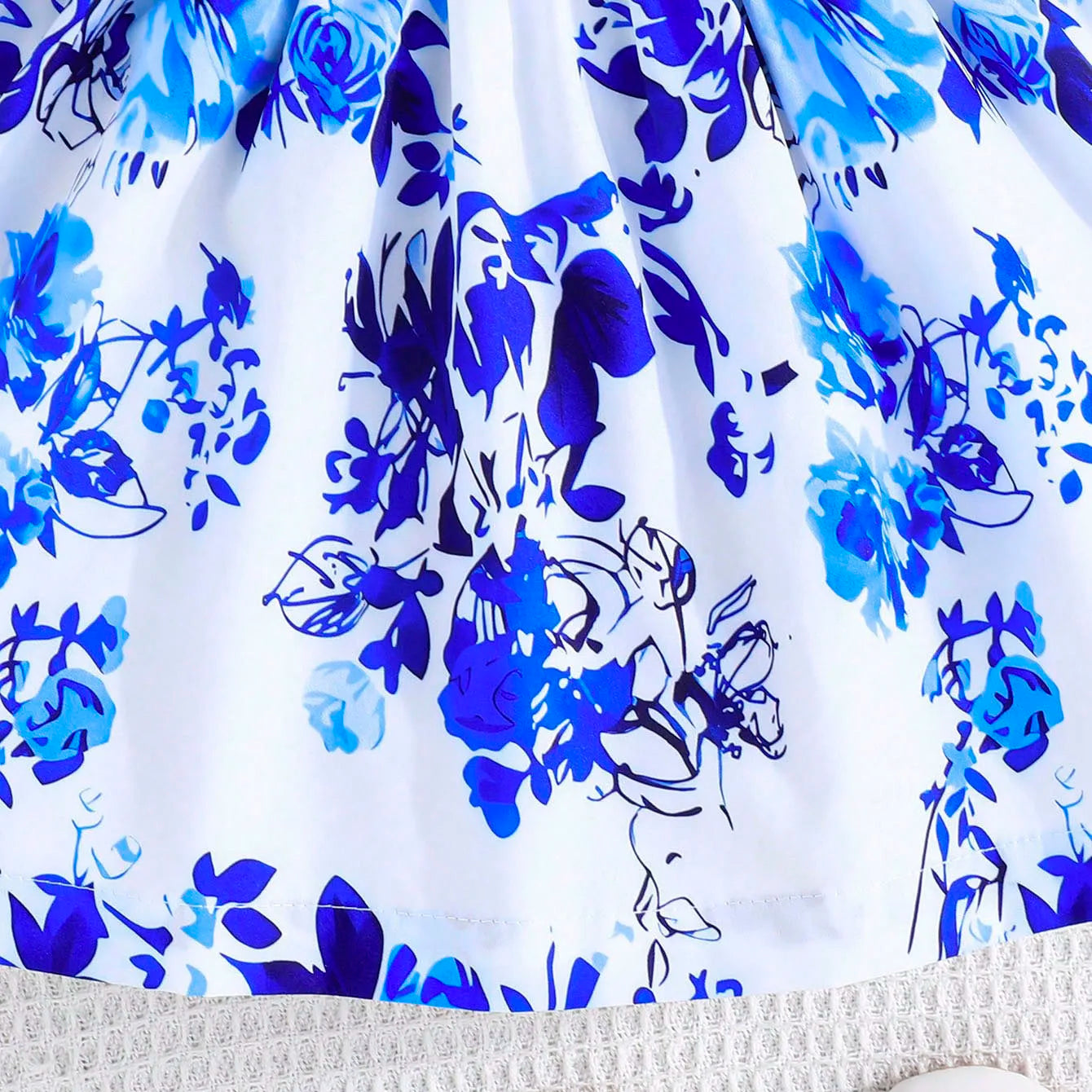 Novedad de verano, vestido para niña pequeña, manga voladora, lazo plisado, cinta, elementos de porcelana azul y blanca, fiesta de cumpleaños de estilo chino