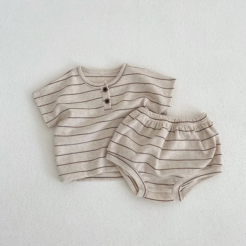 Conjunto de ropa de verano para bebés, camiseta a rayas y bombachos, traje superior de manga corta para niños pequeños, 2 uds.