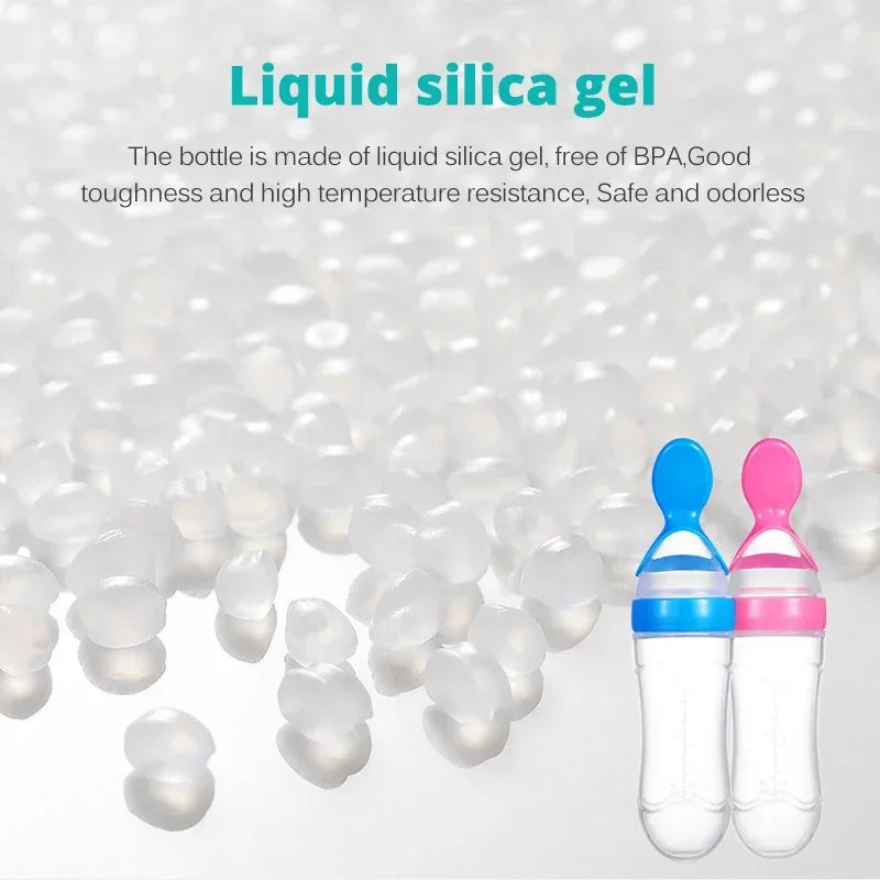 Biberón de silicona útil y seguro con cuchara, suplemento alimenticio, botellas de cereales de arroz, cuchara para apretar, biberón de leche