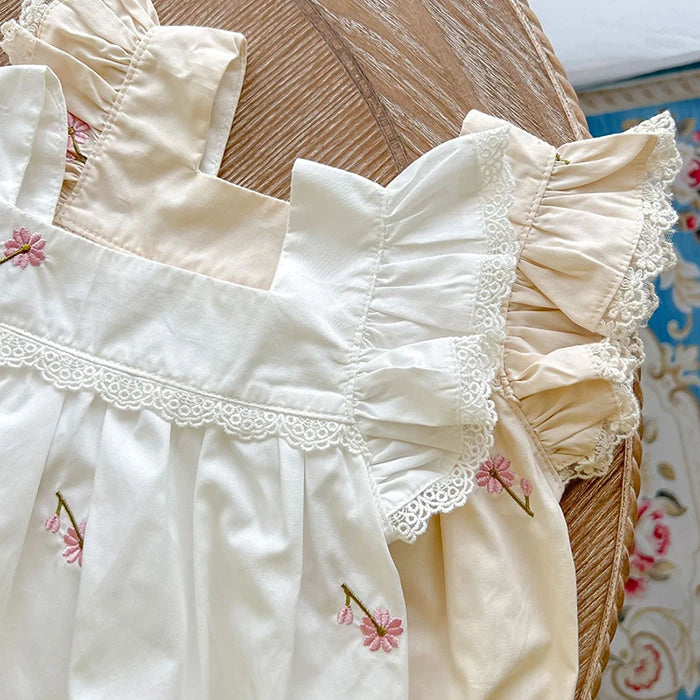 Mono para niñas recién nacidas, monos con bordado de flores de algodón y manga voladora, ropa para niñas pequeñas para verano