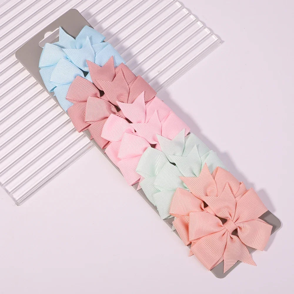 10 unids/lote de pinzas para el pelo con lazo de Color sólido para niñas, horquilla con lazo hecha a mano, Mini pasadores, accesorios para el cabello para niños