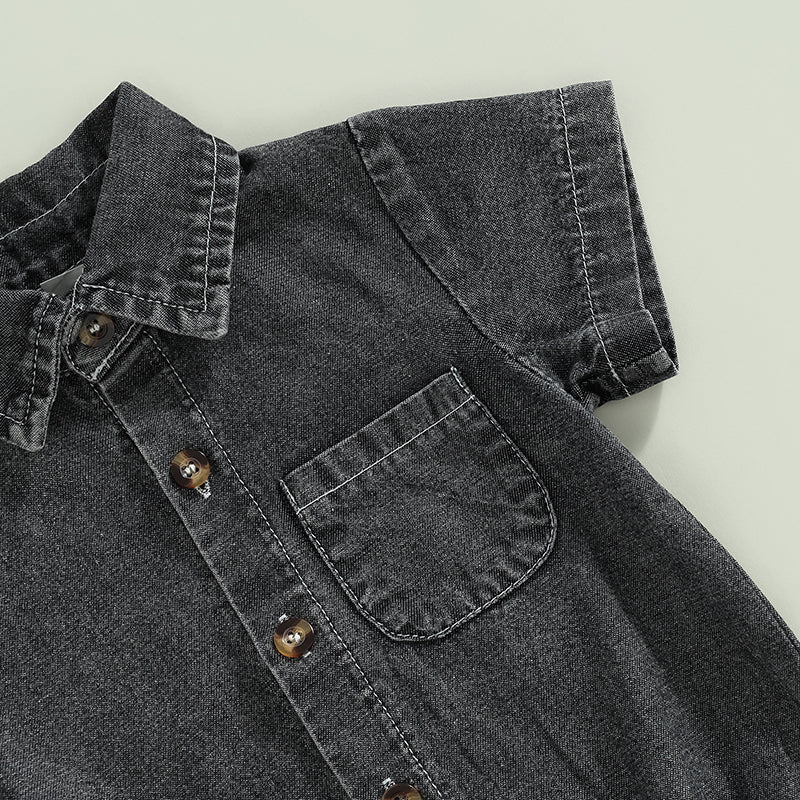 Mono vaquero para recién nacidos, niños y niñas, mono liso de manga corta con cuello vuelto, monos para bebés, monos informales con botones de verano