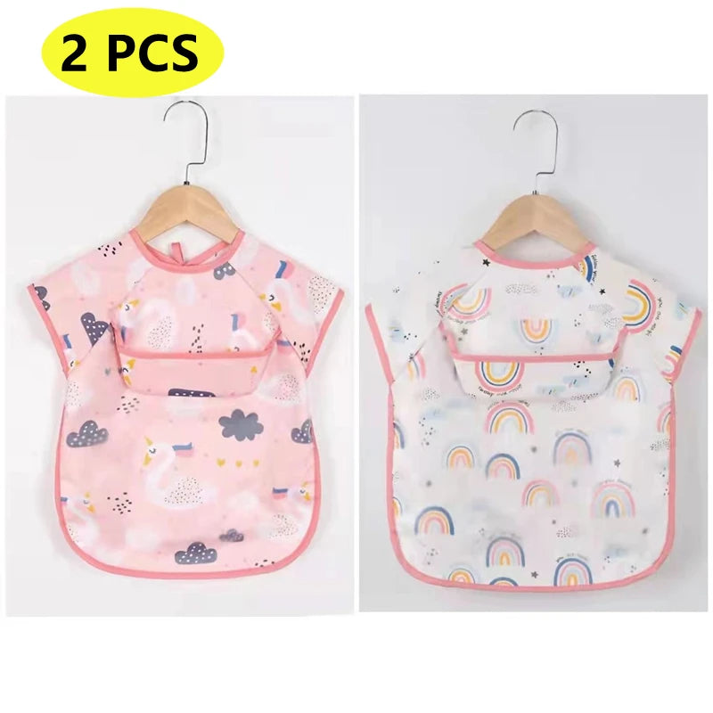 Bufanda de manga larga para bebés y niños pequeños, bata artística impermeable, babero para alimentar, delantal con bolsillo, Baberos Bandana de tela para eructar para niños y niñas