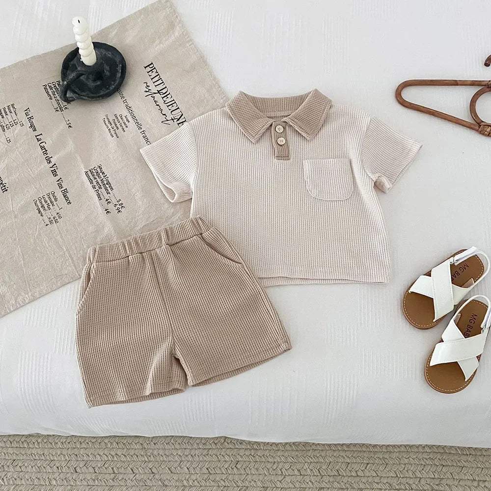 Conjunto de ropa de verano para bebé, camiseta y pantalones cortos con cuello vuelto, 2 uds., traje de chándal para niño pequeño